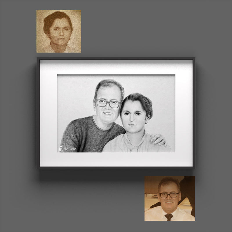 Familienporträt aus mehreren Fotos handgezeichnet von Sketchus
